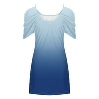 Ljetne haljine za žene s kratkim rukavima Odštampani slobodno vrijeme Mini scoop vrat Dreck Tamno plavi