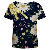 Zapadne majice kratkih rukava za žene Ljeto majica Casual TEE V izrez Country cvijet Print Vintage Beach