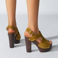 Ženske sandale Yellow Plus Veličine Sandale za žene Široka širina modni žuti gladijatori potpetice Crne