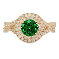 1.3ct okrugli rez zeleni simulirani smaragd 18k žuti zlatni godišnjica Angažovanje halo prstena veličine 6