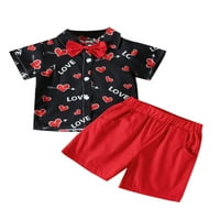 Toddler Boy Gentleman Outfits Slokvi kratkih rukava Srce Lapel Vrat za ispis Tors + Crvene kratke hlače