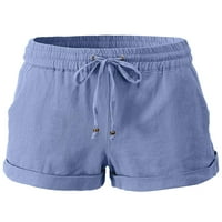 Daizy ženski povremeni elastični struk lanene kratke hlače konopce sa džepovima povlačenjem na ljeto na plaži za pantalone na plaži A11_ plavi m