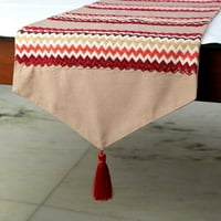 Dekorativni crveni trkač stola - sjedeći stolnjak, resice, perla i aplicirani trkač stola, posteljina