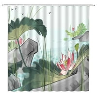 Kineski stil tušske zavjese Ljeto Lotos Cvijeće Kupatilo Dekor Vodootporna zastava za kupanje 3D Ispis