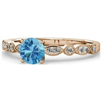 Blue Topaz i dijamantni zaručnički prsten sa milgrainnim radom 0. CT TW u 14k Rose Gold.Size 5.0