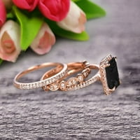 Milgrain 2. Carat 7x smaragdni rez Black Diamond Moissine Wedding Set zaručnički prsten 10k Rose Gold Art Deco Dvije podudaranje godišnjice poklona