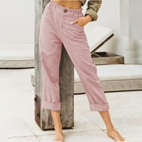 Ženske hlače Ljeto Jogger Tipke solijskih džepova u boji Elastični struk Udobne ravne hlače