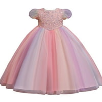 Elfinbe Baby Girl Child O-izrez Duhački rukav Solid Boja Elegantna princeza haljina, 2-10t
