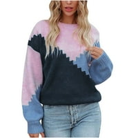 Prodaja Ženska modna karata džemper s dugim rukavima Boja patchwork pletena majica Ležerne prilike za