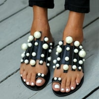 Sandale za žene djevojke rimske ravne biserne casual sandale papuče plaže cipele crne 42