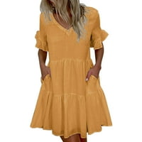 Cieken Women Ljeto V-izrez Modna haljina od kratkih rukava s kratkim rukavima