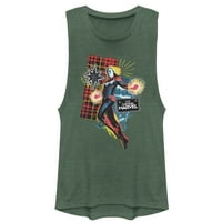 Junior's Marvel Captain Marvel Flannel Patch Ispis Festival Mišić Grafički grafički tee Pine zeleno