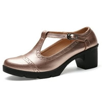 Welliumiy Women Oxford pumpe T-remen Brogue kože cipele Chunky Blok Peta Mary Jane Heels Party haljina