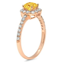 1. CT Sjajna princeza Rezani prirodni citrinski 14k Rose Gold Halo Solitaire sa Accentima prsten sz