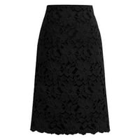 IOPQO suknje za žene Ženska suknja od čipke A-line izdubljena fitnes suknja Dužina koljena plus veličina