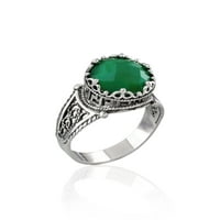 Sterling srebrni filigranski umjetnički grčki ključ zeleni agate ženski dainty koktel prsten