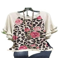 Uerlsty Womens Summer Leopard cvjetna tunika Majica Dame, ruffle baggy bluza vrhovi tee
