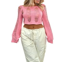 Mubineo Women Crop majica s dugim rukavima okrugli izrez Solid Color Clout Casual Party Street Proljeće