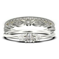 Minimalistički 1. karat tan tal rez dijamantni prsten za bajke, dainty vjenčani prsten u 10k čvrsto bijelo zlato, pristupačni poklon, obećanje prsten, trio set, podudaranje
