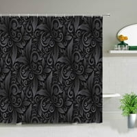 Crno kupatilo tkanina zastove za tuširanje Geometrijski tisak boemskih cvijeća zeleno lišće visi za