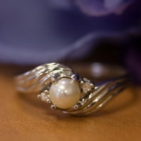 10k bijeli zlatni slatkovodni kultivirani biser i dijamantni prsten