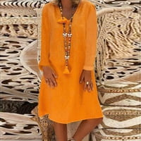 Duge padajuće haljine za žene modne žene casual v-izrez čvrsta pamučna haljina od dugih rukava narančasta