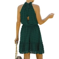 Vremenski modni ženski elegantni Halter vrat Čvrsta boja kopče bez rukava Split haljina duga suknja