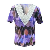 Ljetna bluza Ženska modna okrugla vrat Kratki rukav Ispis labavih majica Bluza Dame Top Purple L