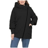 Ženske padajuće jakne s dugim rukavima s kapuljačom s kapuljačom meko čvrsti zatvarač gore crnim kaputom