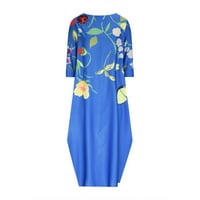 Žene plus veličina haljina Crewneck cvjetni print dugih rukava Vintage haljina Ljetna casual haljina za plažu Izlazi Maxi haljina
