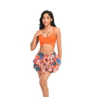 Xmarks Ženska kupaći kostim kupaćim kostim na plaži s poklopcem up zamotavanje suknja narandžasta S-XL