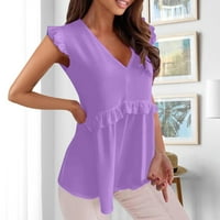 Ženski ljetni vrhovi kap s rukavima labav u boji Casual majica Basic Tee Top V izrez Bluza ljubičasta