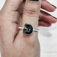 Prirodni smaragdni prsten, grubi Emerald Gemstone prsten, AAA May Birtystone, Twint Wirdery, Sterling