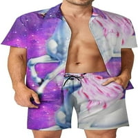 Fantasy jednorog Muška havajska košulja odijela Ležerne prilike labave gumb prema donjim i plažnim kratkim