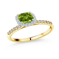 Gem Stone King 1. CT Green Peridot G-H Lab Grown Diamond 10k žuti zlatni prsten sa bijelim zlatnim zupčastima