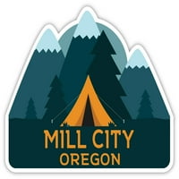 Mill City Oregon Suvenir Vinil naljepnica za naljepnicu Kamp TENT dizajn
