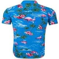 Muški cvjetni casunski gumb niz kratki rukav Aloha Havajska majica Flamingo Slim Fit Prednji džepni