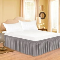Omotajte oko kreveta za kraljice kreveta 11 Drop, srebrni sivi elastični ruffles lagan fit svilenkasti