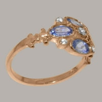 Britanska napravljena 9k ružičasto zlato prirodni dijamant i tanzanit ženski Obećani prsten - Opcije