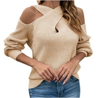 Dukseri za žensko odobrenje plus veličine žene seksi modni casual soild dugih rukava pulover okrugli vrat džemper bljeskalica, pikšava haki 6