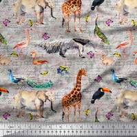 Soimoi siva Rayon tkanine ptice, slon i žirafe životinjsko otisnuto zanata tkanina od dvorišta široka