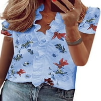 Leuncero Boho Casual Tops kratki rukav bluza za žene cvjetna print majica Summer Casual Tunic Tops Majica