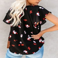 Sidefeel Womens Boho cvjetni bluza za izrez na vrhu Ljetne samoreznite ruffles kratki rukav casual labavo šifonske majice s-2xl