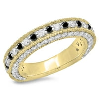 Kolekcija Dazzlingock 1. Carat 14k okrugli crno-bijeli dijamant Millgrain Vjenčani nosač, žuto zlato,