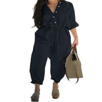 Ženska plus veličina Slim struka s dugim rukavima obrezane hlače modni kombinezon sa pojasom