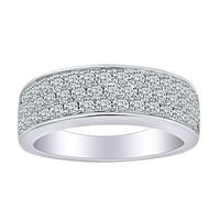 0. Carat Okrugli rez bijeli prirodni dijamant Tri reda godišnjica vjenčani prsten u 14K čvrsti bijeli
