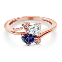 Gem Stone King 18K ruža pozlaćena sterling srebrni plavi iolite dvostruki srčani prsten za žene postavljene
