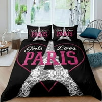 Paris King Double Duvet Cover Girly Glitter Eiffel Tower Posteljina Set zaljubljenih Komfornični poklopac