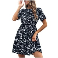 Ženska ljetna haljina šifon okrugli vrat kratki rukav Leopard Print Boho haljina ruja ruka linije Swing