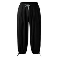 Vedolay Men Hlače Casual Stretch Muške modne pamučne posteljine plus veličina casual elastičnih džepova za elastične strugove duge hlače, crna m